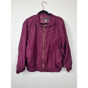 vtg 80's Maurada 100% silk two piece set - tracksuit style gold beaded sz Md